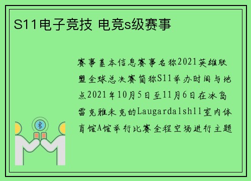 S11电子竞技 电竞s级赛事